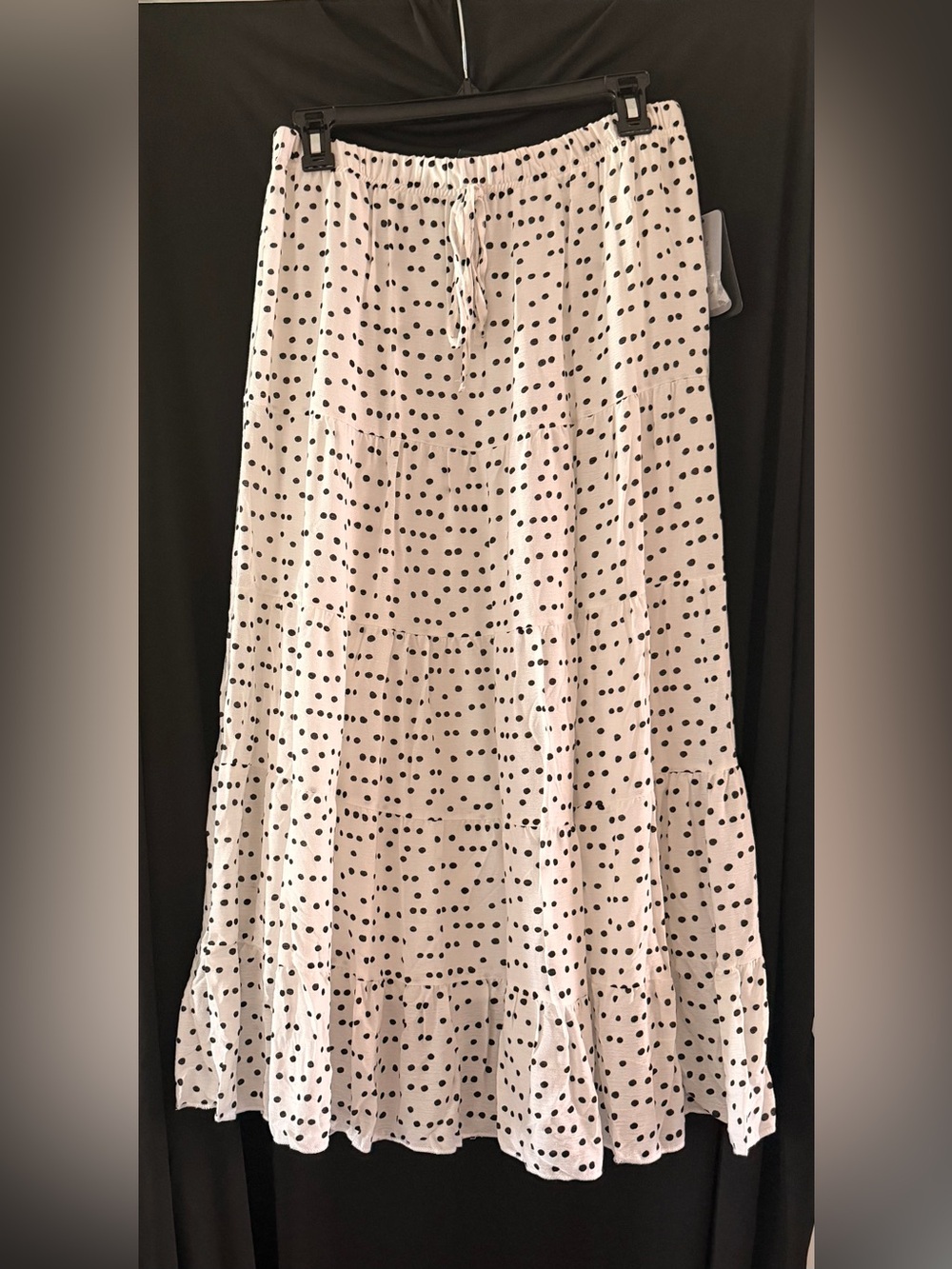 Polka Dot Tiered Maxi Skirt - Black on White